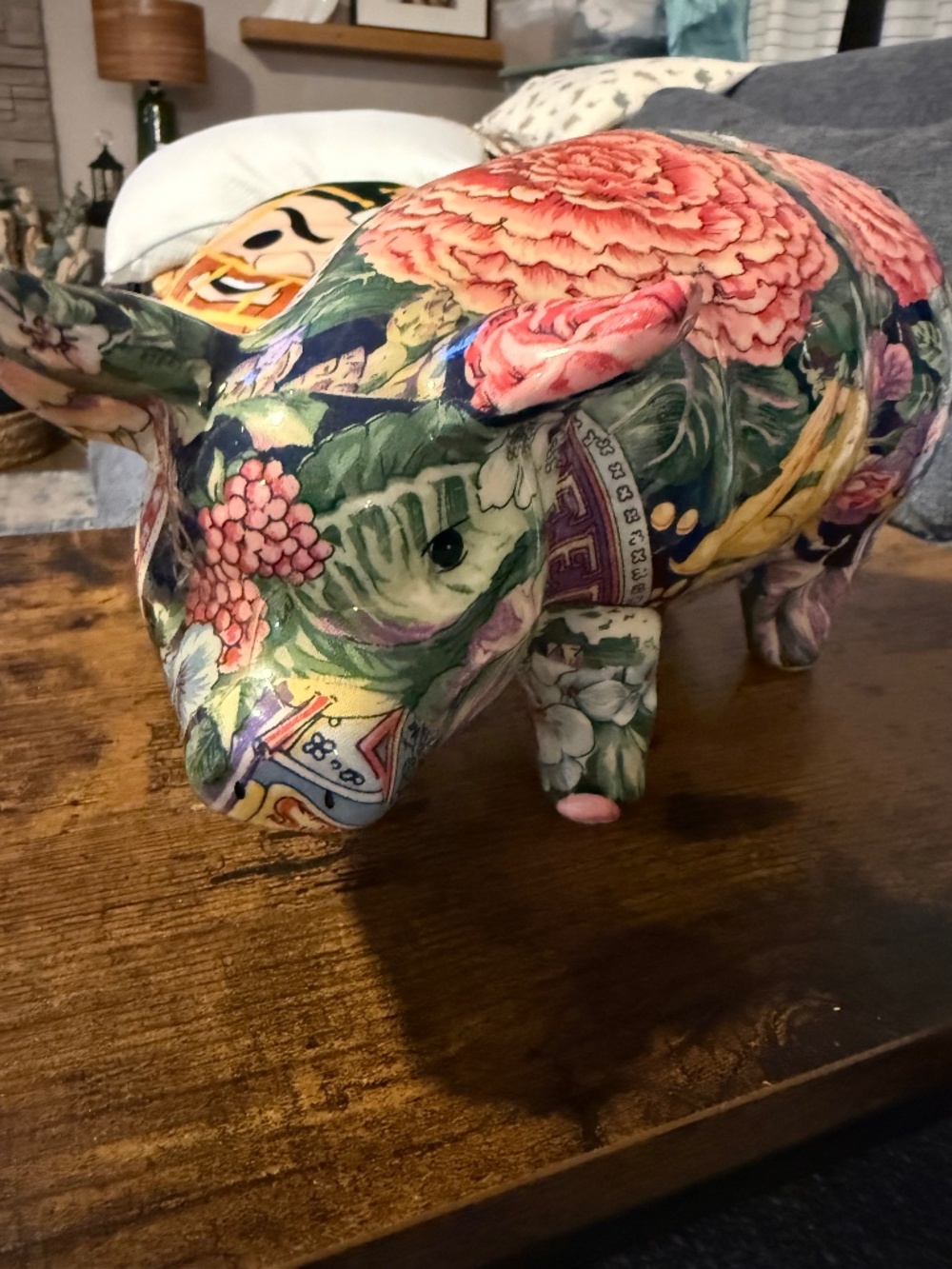 Vintage Decoupage Pig decor